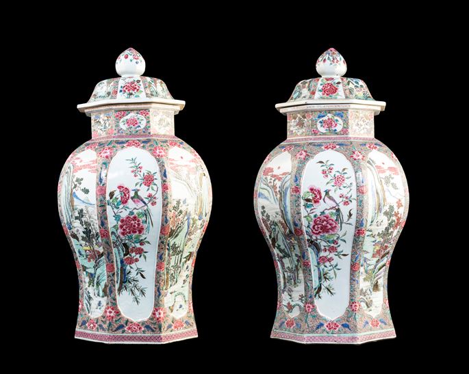 Pair of Chinese export porcelain famille rose vases of octagonal section | MasterArt
